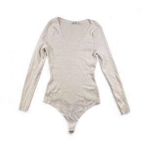 Abercrombie & Fitch Ribbed Bodysuit Womens XL Cream Long Sleeve Scoop Neck
